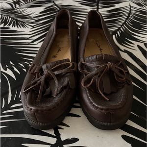 Thom Mcan Women Brown Leather Loafer ~ Black Rubber Soled ~ Size 6W